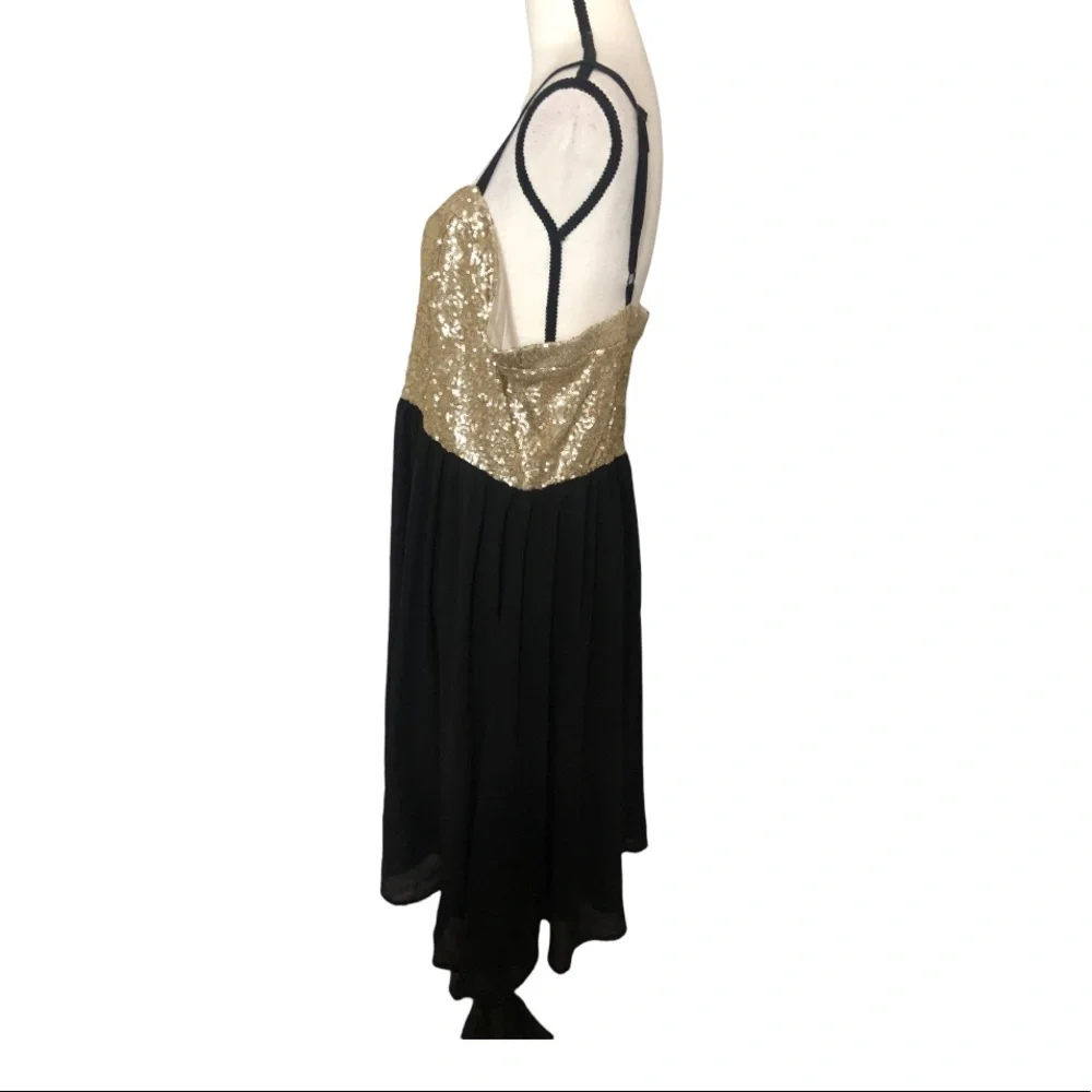 Torrid Sequin Chiffon Party Dress Babydoll Layered Gold Sleeveless Sz 14 - Picture 9 of 15